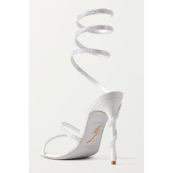 Rene Caovilla Margot Ivory White Crystal Ankle Wrap Strap Sandal Heel Pump 36 - Picture 8 of 12